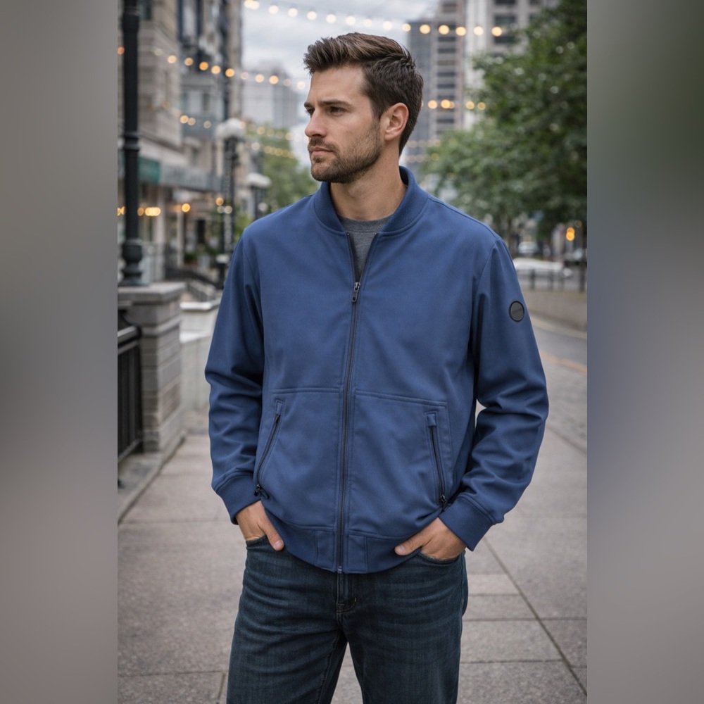 William Rast by Justin Timberlake Blue Bomber Jacket Size L Full Zip Mens‎